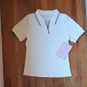 Downeast Rib Knit Scallop Polo Small